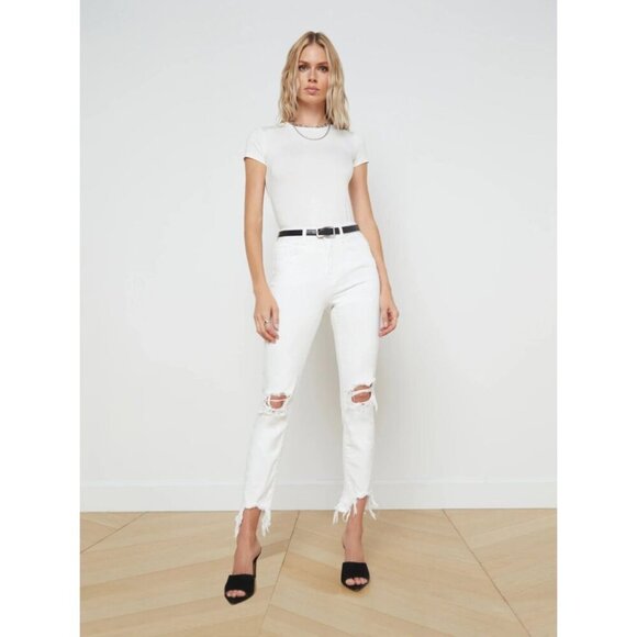 L'AGENCE High Line Jeans Size 25 Womens Blanc Destruct $435 - Picture 8 of 13